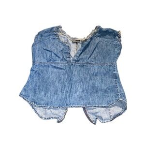 No Boundaries Women’s Junior XL Blue Denim Popover, V line open back V Zipper